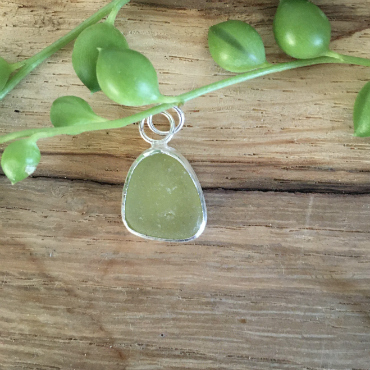 Lime Green Seaglass Necklace beachcombed in Portscatho.
