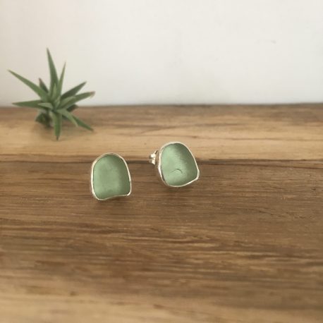 St Mawes Pale Sage Green Seaglass Studs
