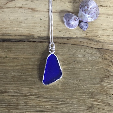 Dark Cobalt Blue Seaglass Necklace - South Fistral