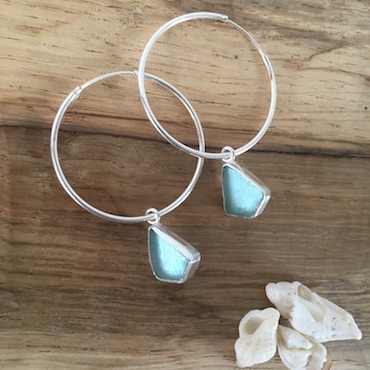 Light Aquamarine Seaglass Earrings - Falmouth Bay - hoops