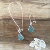 Light Aquamarine Seaglass Earrings - Falmouth Bay - long & short drop