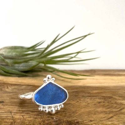 blue boho seaglass ring