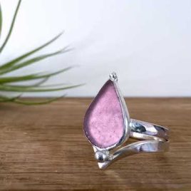 Baby Pink Seaglass Boho Ring Set – Size P