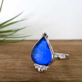 Cobalt Blue Seaglass Boho Ring – Size M
