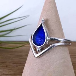 Cobalt Blue Seaglass Boho Ring Set – Size J
