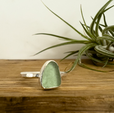 Pale Sage Green Seaglass Ring – St Ives Bay – size P